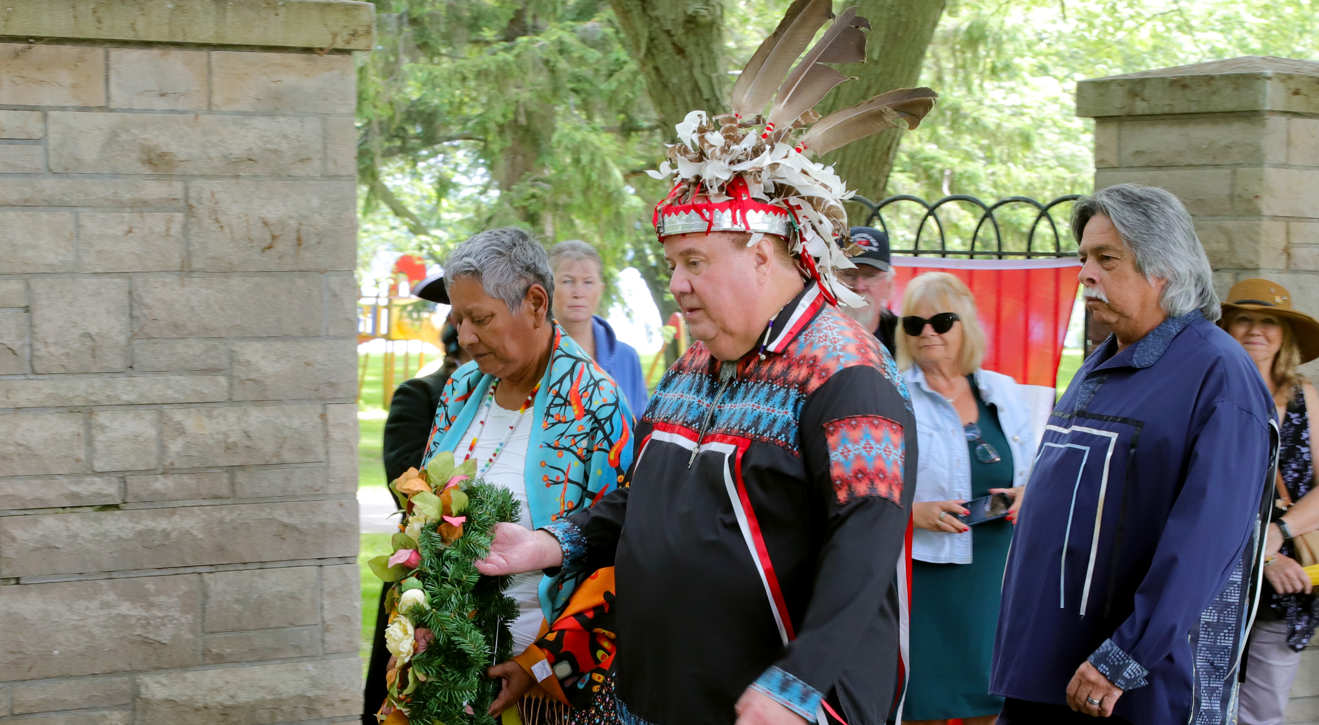 Mohawk Chief Don Maracle lays commemorative wreath at the Adolphustown UEL Memorial